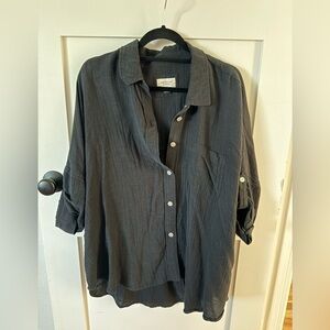 American Eagle Go Big Shirt Black Oversized Button-Up Shirt